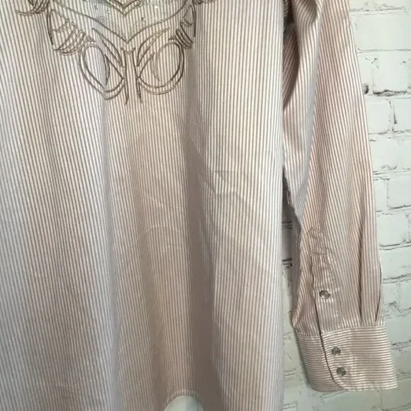 Platini Jeans Cougar Mens Stripe Western Cross Embellished Long Sleeve Shirt L - Picture 2 of 12